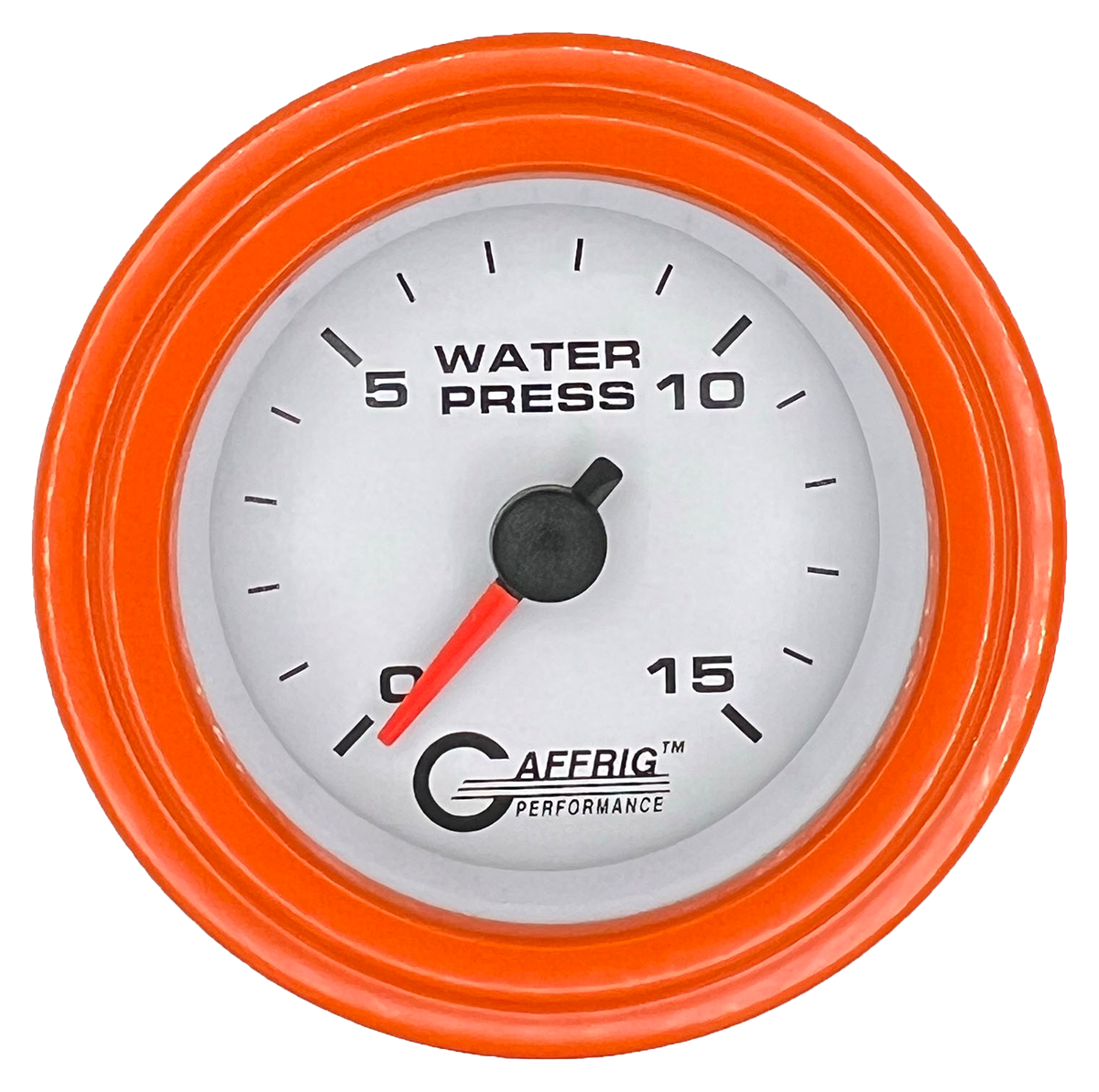 GAFFRIG 2 INCH MECHANICAL WATER PRESSURE 0-15 PSI GAUGE STEP RIM (002) / ORANGE / WHITE