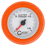 GAFFRIG 2 INCH MECHANICAL WATER PRESSURE 0-15 PSI GAUGE STEP RIM (002) / ORANGE / WHITE