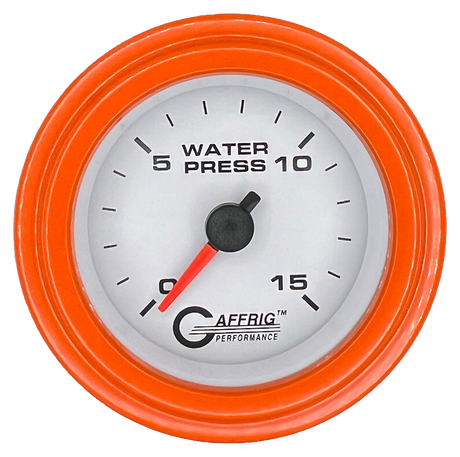 GAFFRIG 2 INCH MECHANICAL WATER PRESSURE 0-15 PSI GAUGE STEP RIM (002) / ORANGE / WHITE