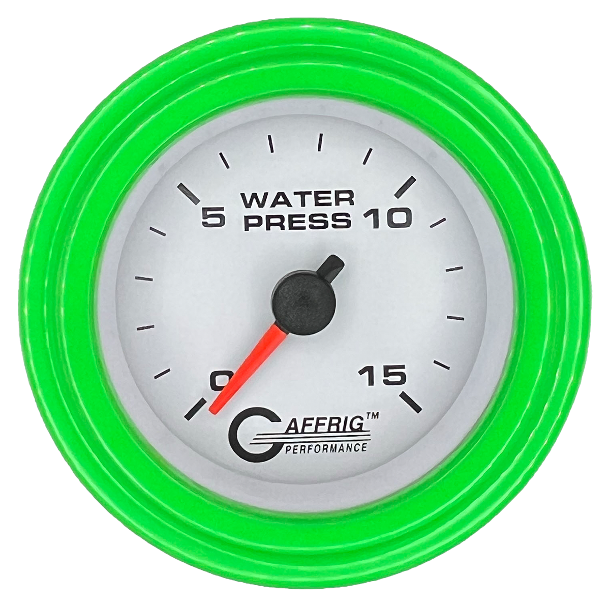 GAFFRIG 2 INCH MECHANICAL WATER PRESSURE 0-15 PSI GAUGE STEP RIM (002) / LIME GREEN / WHITE