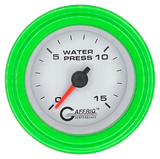 GAFFRIG 2 INCH MECHANICAL WATER PRESSURE 0-15 PSI GAUGE STEP RIM (002) / LIME GREEN / WHITE