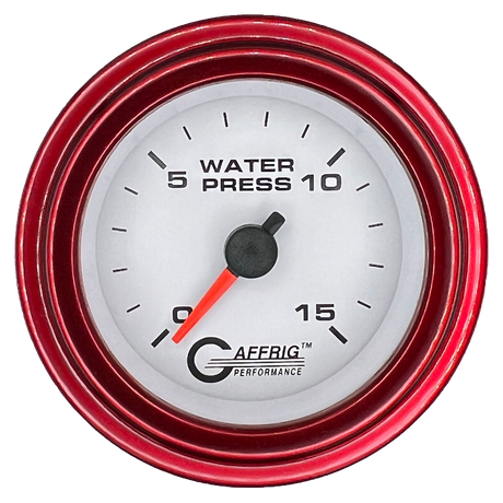 GAFFRIG 2 INCH MECHANICAL WATER PRESSURE 0-15 PSI GAUGE STEP RIM (002) / RED / WHITE