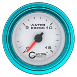 GAFFRIG 2 INCH MECHANICAL WATER PRESSURE 0-15 PSI GAUGE STEP RIM (002) / TEAL / WHITE