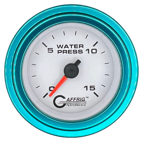 GAFFRIG 2 INCH MECHANICAL WATER PRESSURE 0-15 PSI GAUGE STEP RIM (002) / TEAL / WHITE