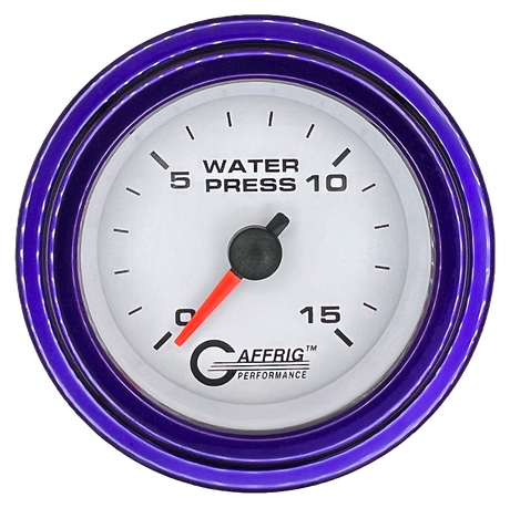 GAFFRIG 2 INCH MECHANICAL WATER PRESSURE 0-15 PSI GAUGE STEP RIM (002) / PURPLE / WHITE