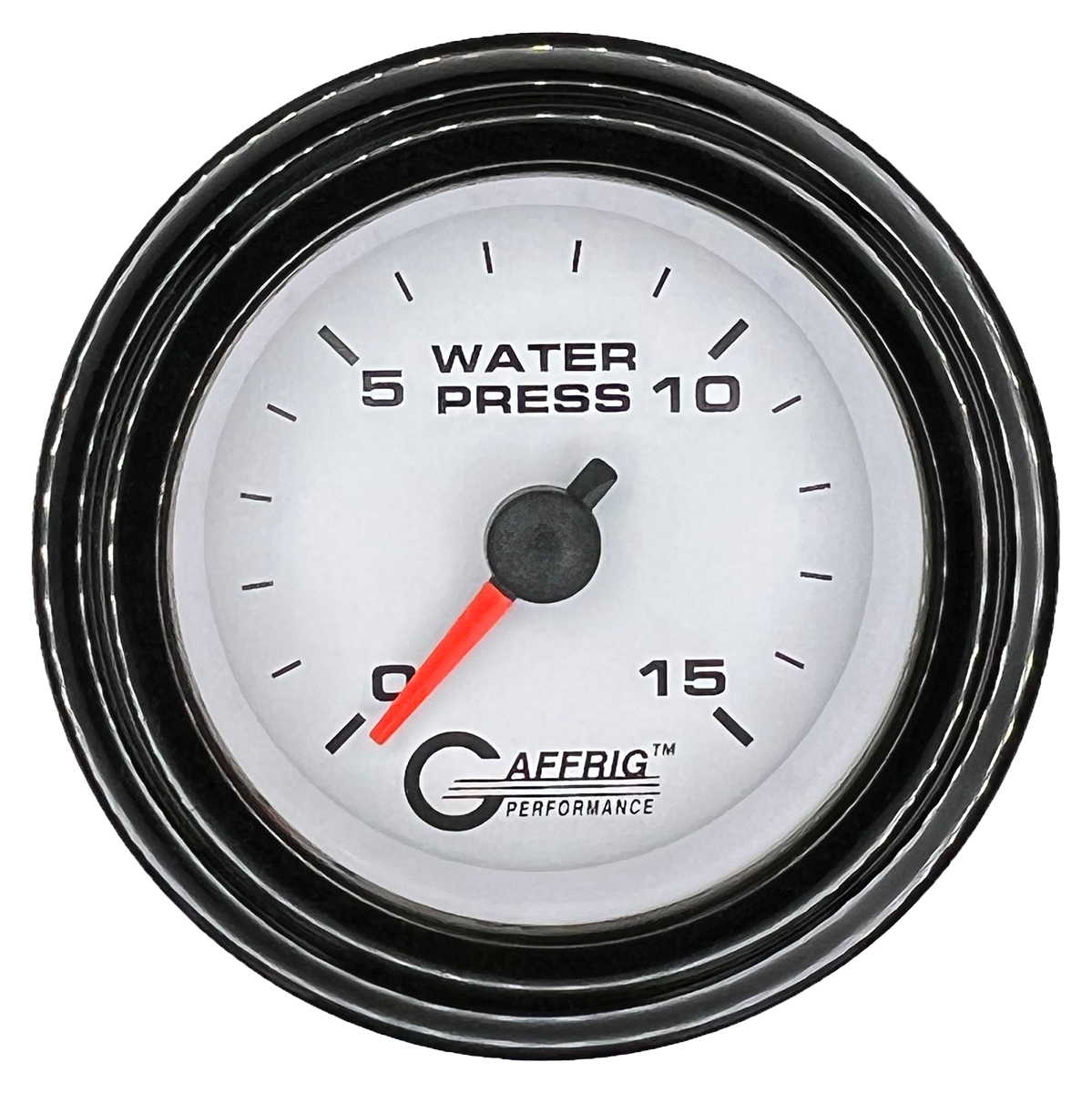 GAFFRIG 2 INCH MECHANICAL WATER PRESSURE 0-15 PSI GAUGE STEP RIM (002) / BLACK / WHITE