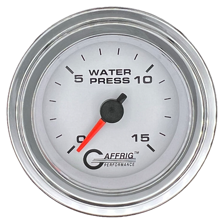 GAFFRIG 2 INCH MECHANICAL WATER PRESSURE 0-15 PSI GAUGE STEP RIM (002) / CHROME/POLISHED / WHITE