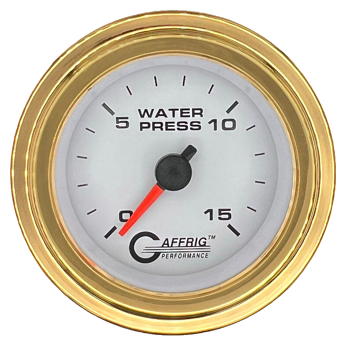 GAFFRIG 2 INCH MECHANICAL WATER PRESSURE 0-15 PSI GAUGE STEP RIM (002) / GOLD / WHITE