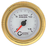 GAFFRIG 2 INCH MECHANICAL WATER PRESSURE 0-15 PSI GAUGE STEP RIM (002) / GOLD / WHITE