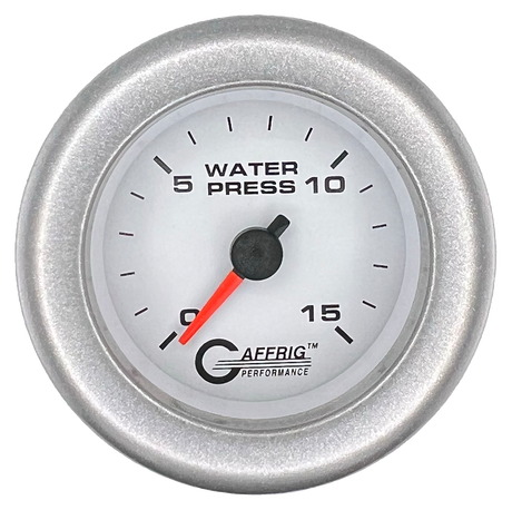 GAFFRIG 2 INCH MECHANICAL WATER PRESSURE 0-15 PSI GAUGE FAT RIM (218) / PLATINUM / WHITE