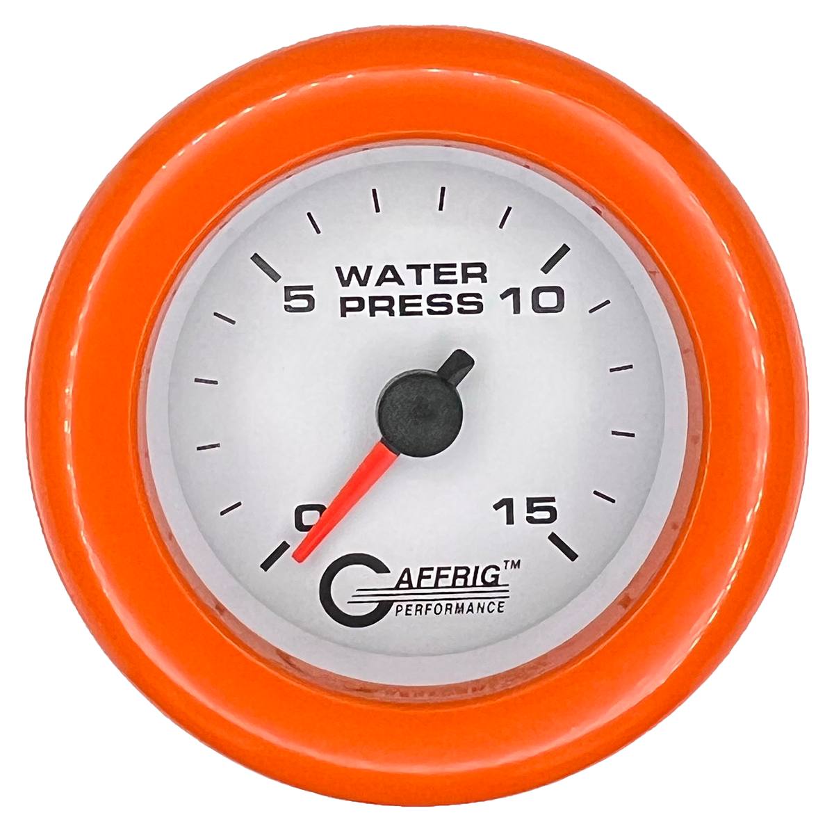 GAFFRIG 2 INCH MECHANICAL WATER PRESSURE 0-15 PSI GAUGE FAT RIM (218) / ORANGE / WHITE