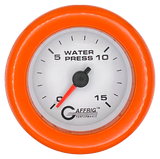 GAFFRIG 2 INCH MECHANICAL WATER PRESSURE 0-15 PSI GAUGE FAT RIM (218) / ORANGE / WHITE