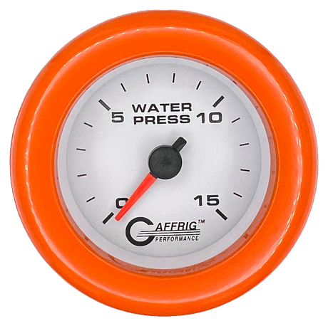 GAFFRIG 2 INCH MECHANICAL WATER PRESSURE 0-15 PSI GAUGE FAT RIM (218) / ORANGE / WHITE