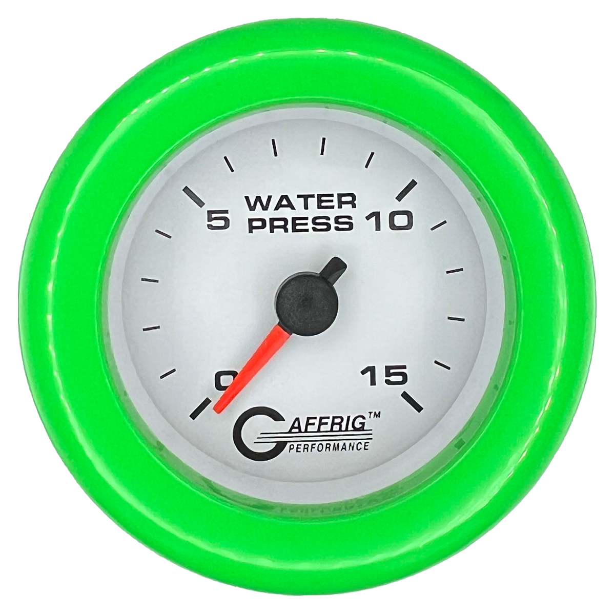 GAFFRIG 2 INCH MECHANICAL WATER PRESSURE 0-15 PSI GAUGE FAT RIM (218) / LIME GREEN / WHITE