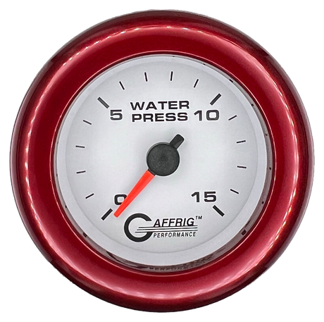 GAFFRIG 2 INCH MECHANICAL WATER PRESSURE 0-15 PSI GAUGE FAT RIM (218) / RED / WHITE