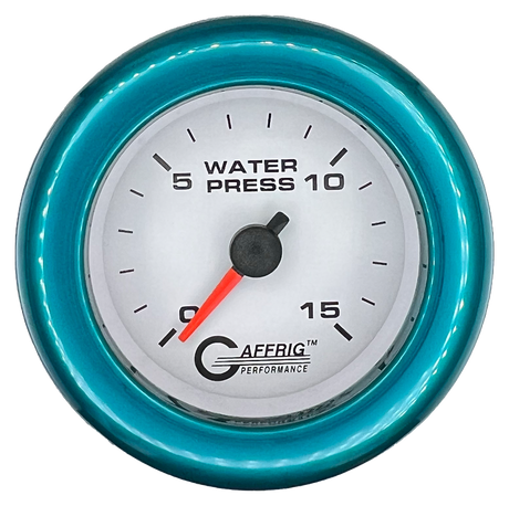 GAFFRIG 2 INCH MECHANICAL WATER PRESSURE 0-15 PSI GAUGE FAT RIM (218) / TEAL / WHITE