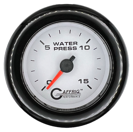 GAFFRIG 2 INCH MECHANICAL WATER PRESSURE 0-15 PSI GAUGE FAT RIM (218) / BLACK / WHITE