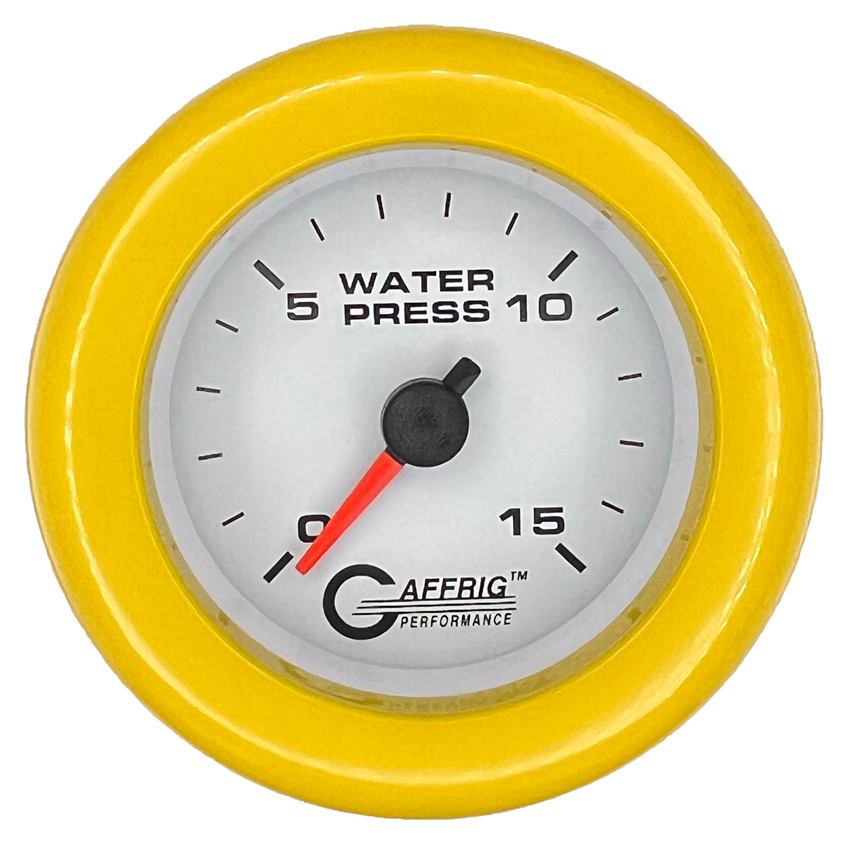 GAFFRIG 2 INCH MECHANICAL WATER PRESSURE 0-15 PSI GAUGE FAT RIM (218) / YELLOW / WHITE