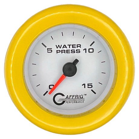 GAFFRIG 2 INCH MECHANICAL WATER PRESSURE 0-15 PSI GAUGE FAT RIM (218) / YELLOW / WHITE