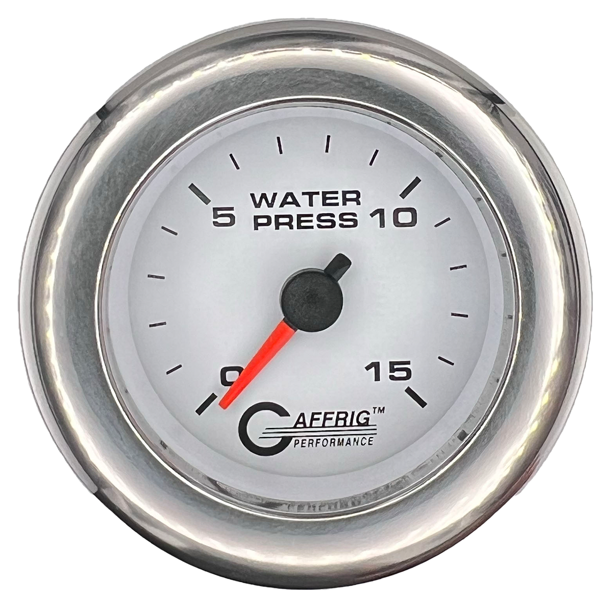 GAFFRIG 2 INCH MECHANICAL WATER PRESSURE 0-15 PSI GAUGE FAT RIM (218) / CHROME/POLISHED / WHITE