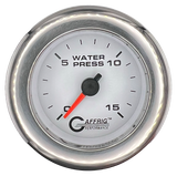 GAFFRIG 2 INCH MECHANICAL WATER PRESSURE 0-15 PSI GAUGE FAT RIM (218) / CHROME/POLISHED / WHITE