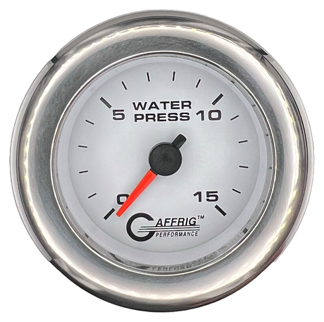 GAFFRIG 2 INCH MECHANICAL WATER PRESSURE 0-15 PSI GAUGE FAT RIM (218) / CHROME/POLISHED / WHITE