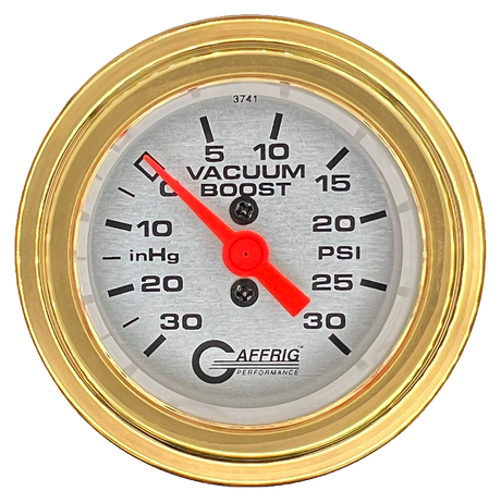 GAFFRIG 2 INCH MECHANICAL VACUUM 0-30HG/BOOST 0-30PSI GAUGE STEP RIM (002) / GOLD / PLATINUM