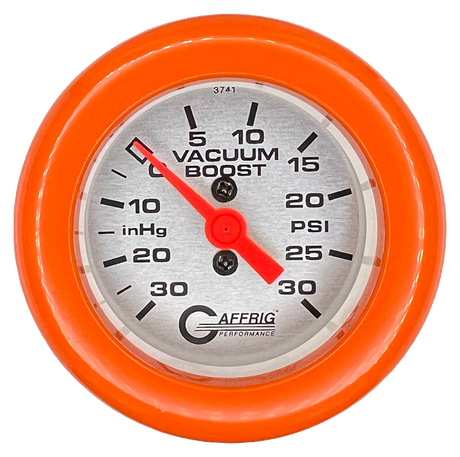 GAFFRIG 2 INCH MECHANICAL VACUUM 0-30HG/BOOST 0-30PSI GAUGE FAT RIM (218) / ORANGE / PLATINUM