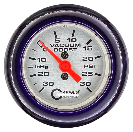 GAFFRIG 2 INCH MECHANICAL VACUUM 0-30HG/BOOST 0-30PSI GAUGE FAT RIM (218) / PURPLE / PLATINUM