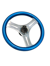 GAFFRIG URETHANE 3 SPOKE STAINLESS STEEL STEERING WHEEL BLUE