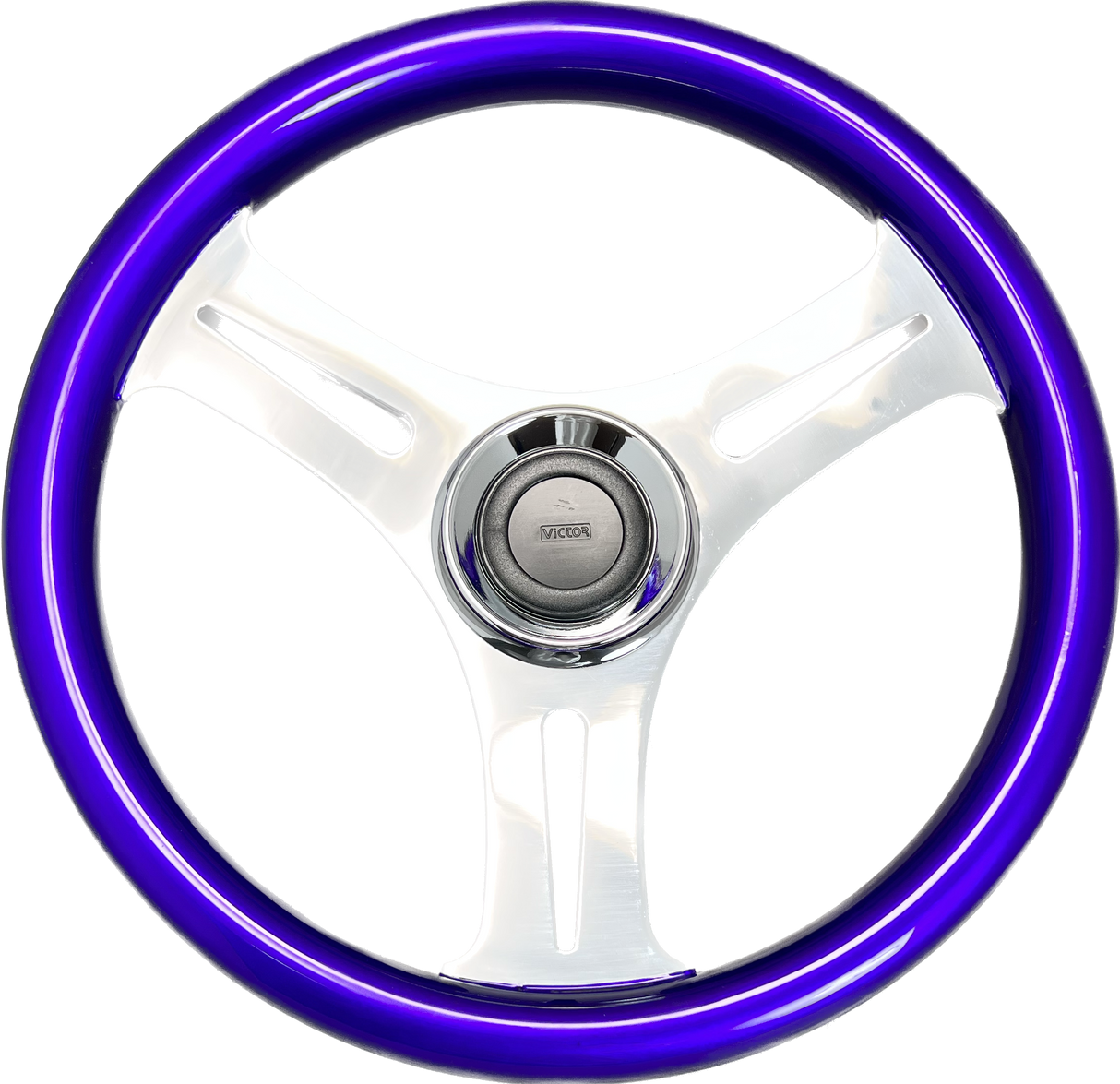 GAFFRIG URETHANE 3 SPOKE STAINLESS STEEL STEERING WHEEL PURPLE