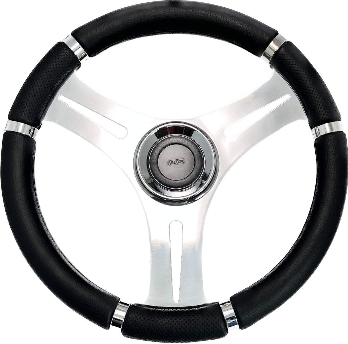 GAFFRIG URETHANE 3 SPOKE STAINLESS STEEL STEERING WHEEL BLACK