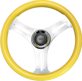 GAFFRIG URETHANE 3 SPOKE STAINLESS STEEL STEERING WHEEL YELLOW